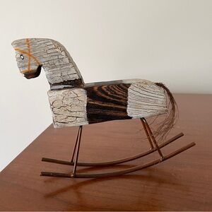 Small Rustic Wooden Rocking Horse Decor